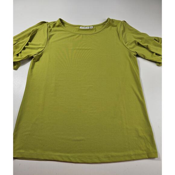 Susan Graver size Small (measures big) bright neon green career casual top EUC - Picture 3 of 8